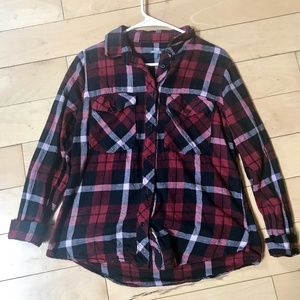 Black and red plaid button-down top